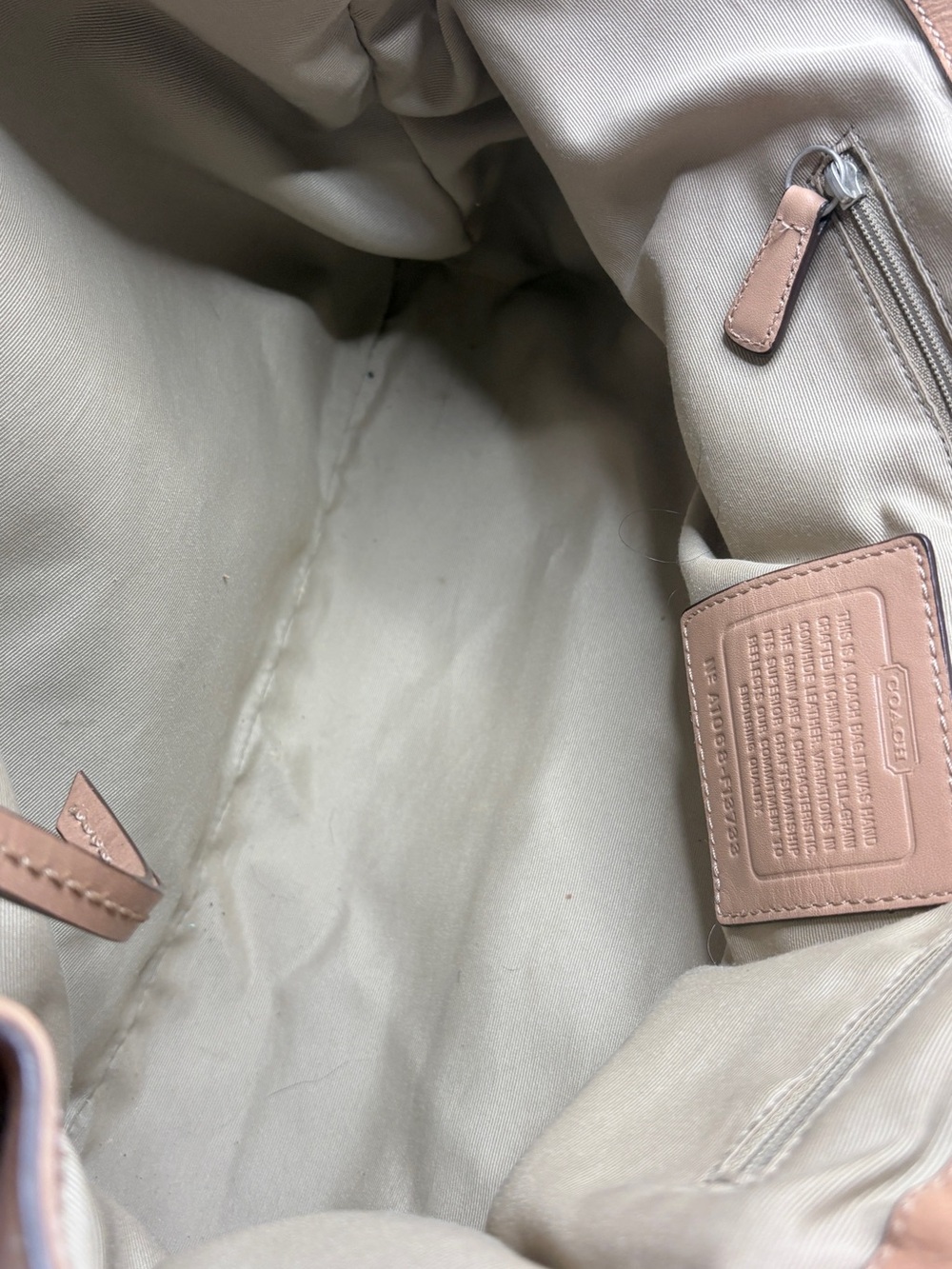 Vintage Coach 13733 Ivory Leather Large Tote Shoulder Bag Taupe Trim - Picture 8 of 16